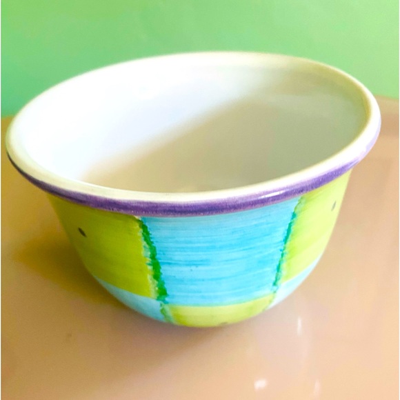 Vintage 1990 Italian Chiara Cerinotti Green, Blue & Purple Handmade Ceramic Bowl - Picture 2 of 9